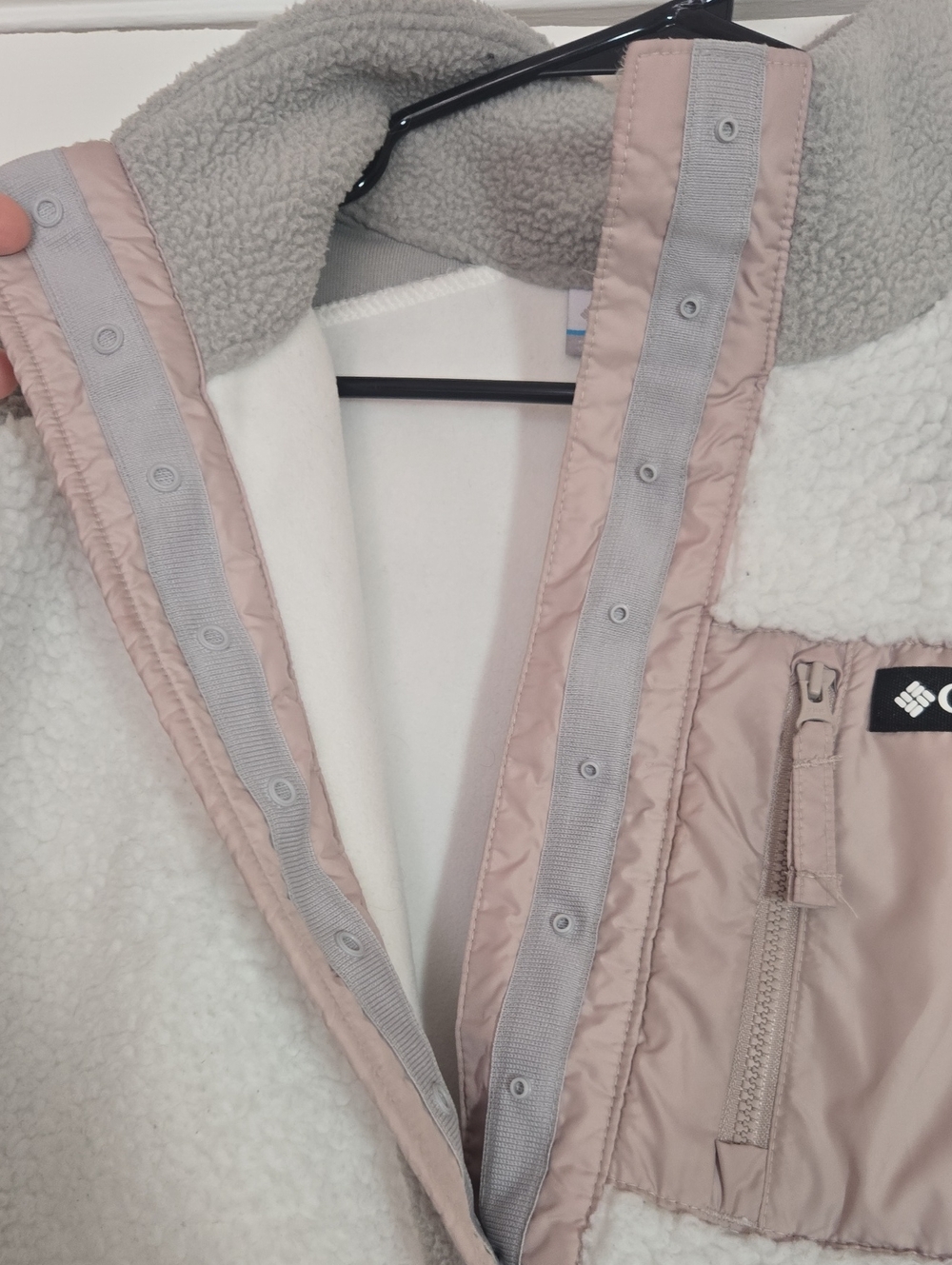 Columbia Cropped Colorblock Sherpa Half Snap Fleece Gray White Pink M - Picture 6 of 16